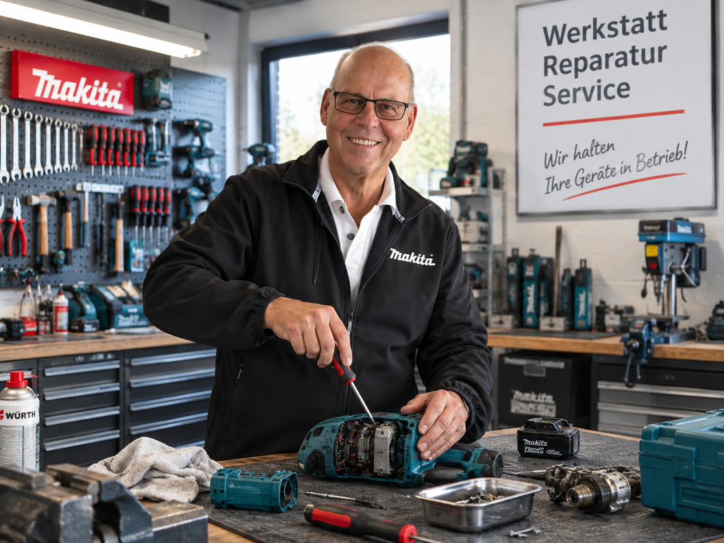 Techniker repariert eine Werkstattmaschine auf der Werkbank